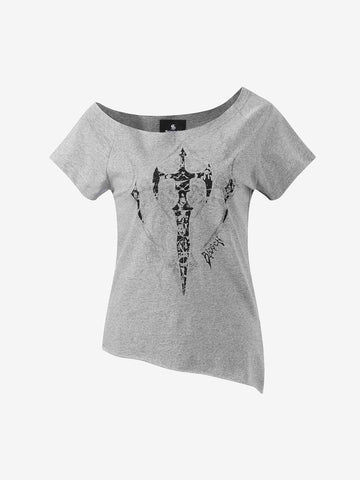 Off Shoulder Cross Graphic Slim Fit T-Shirt 