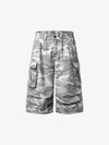 Camo Cargo Shorts with Paint Splatter