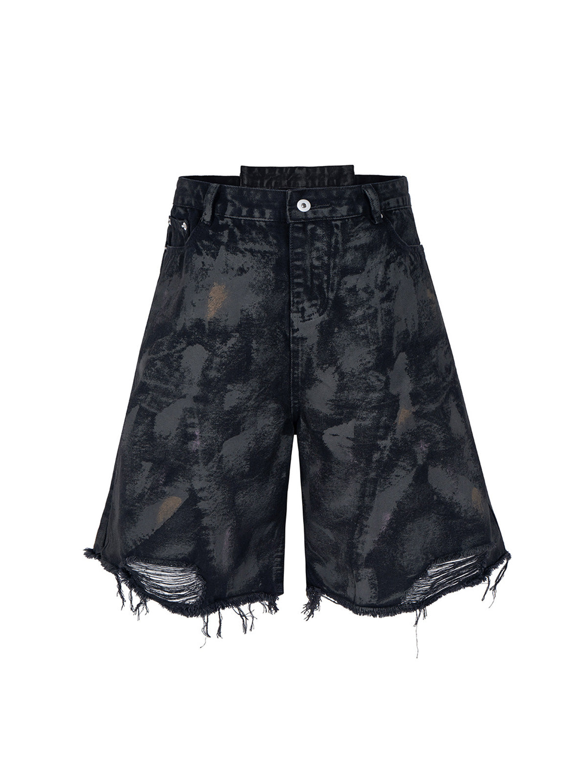 Tie-Dye Distressed Denim Shorts