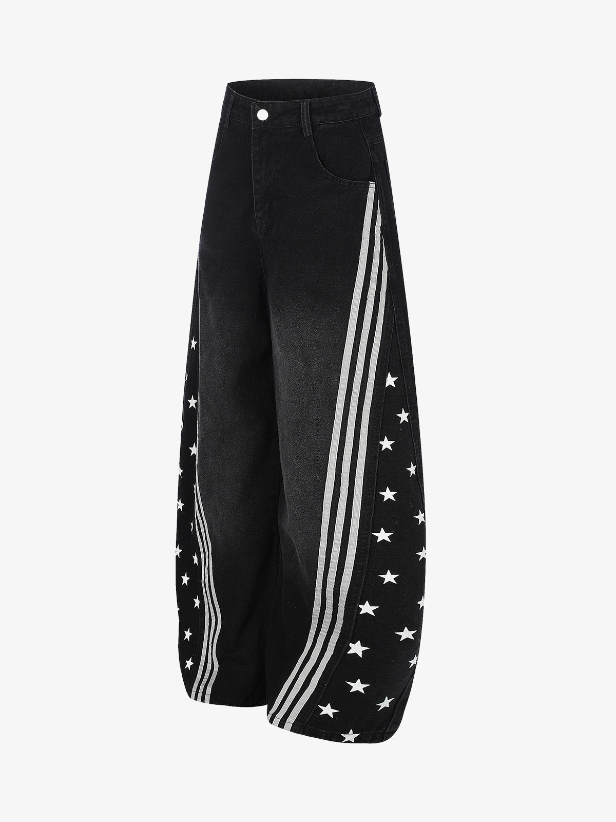 Star Print Curved Stripe Barrel Baggy Jeans