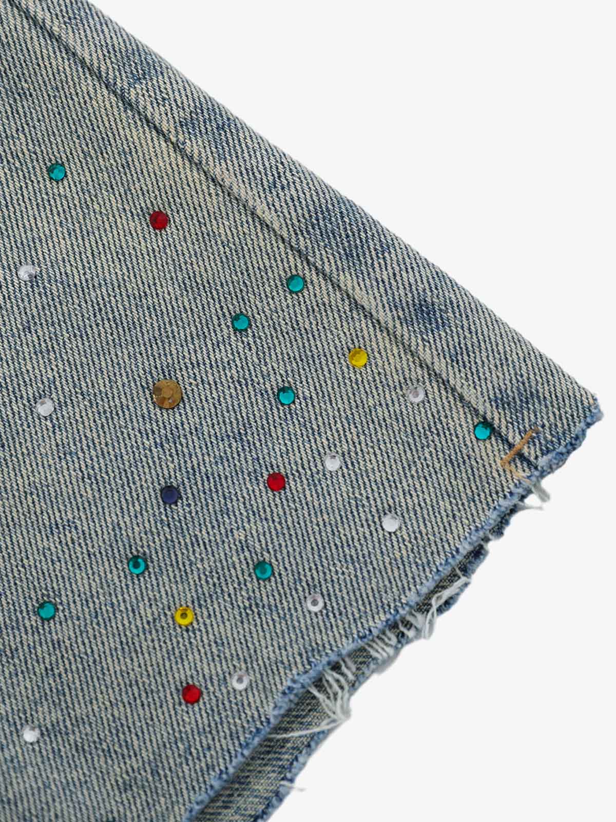 Rhinestone Embellished Denim Shorts 