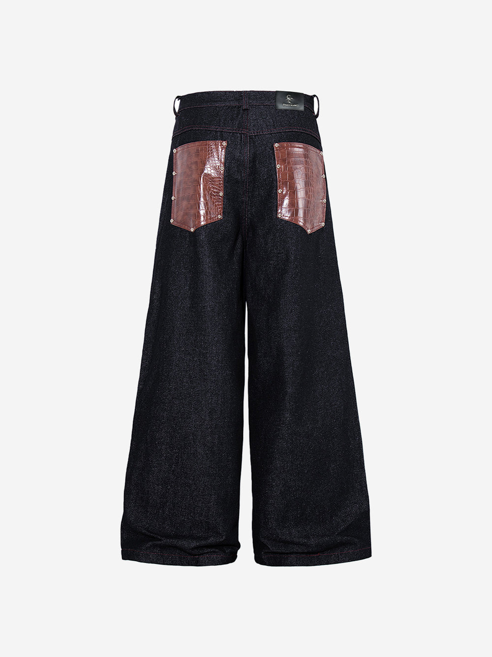 Leather Patchwork Studded Loose-Fit Jeans