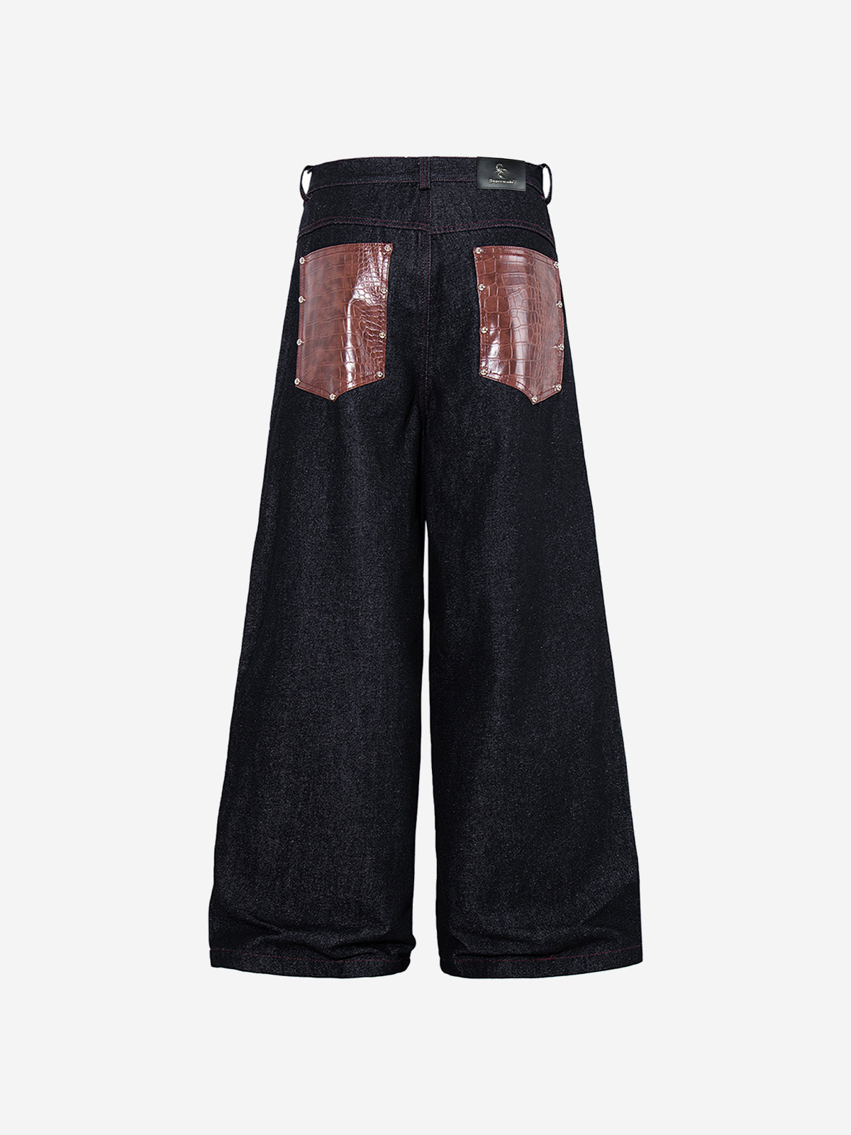 Leather Patchwork Studded Loose-Fit Jeans