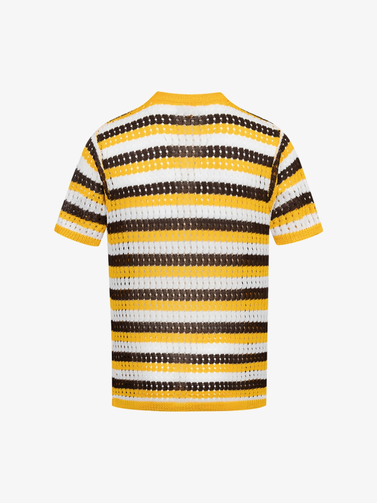 Contrast Striped Crochet Openwork Knit Short-sleeved T-shirt 