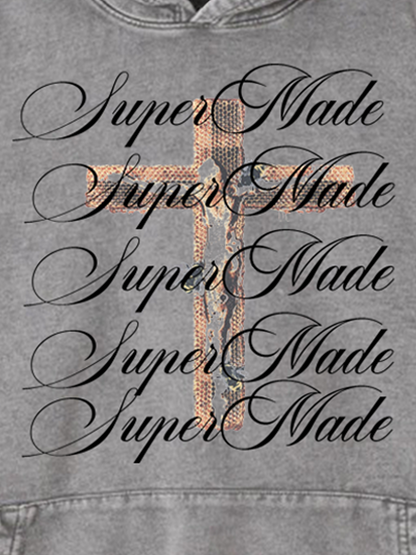 Cross Graphic Washed Distressed Hoodie
