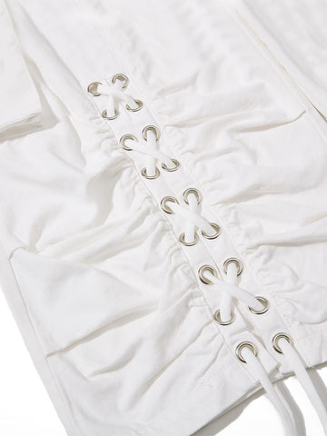 Y2K Lace Up Ruched Wide Leg Cargo Shorts