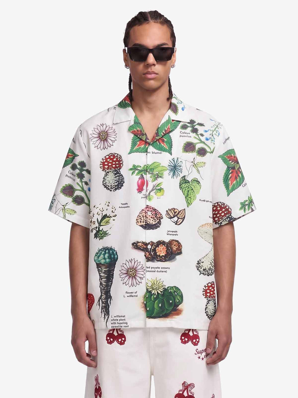 Vintage Succulent Botanical Print Camp Collar Boxy Shirt 