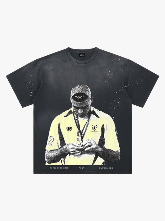 Cotton Sleeveless Crop Top with Supermade 63 Graphic Print and Adjustable Drawstring Hem 