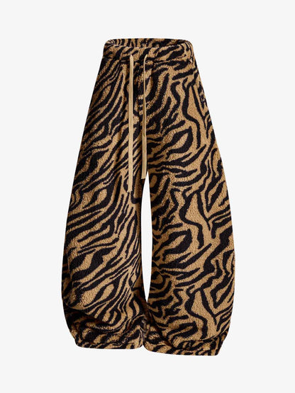 Retro Zebra Print Wide-Leg Lounge Barrel Pants 