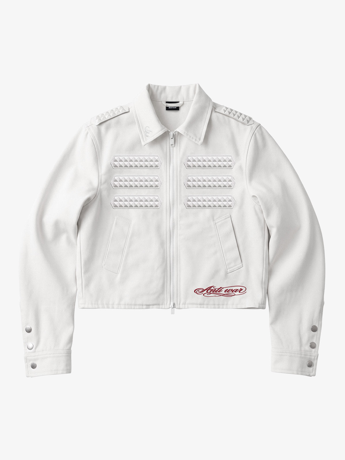 Embossed Stud Patch Cropped Napoleon Jacket