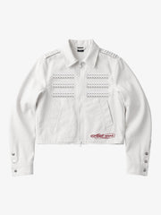 Embossed Stud Patch Cropped Napoleon Jacket