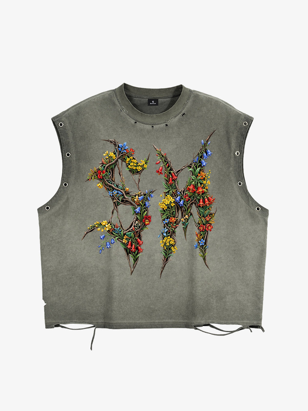 Washed Floral Graphic Sleeveless T-Shirt 