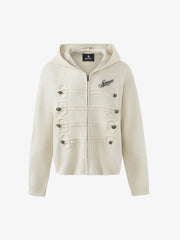 Cardigan con cappuccio in maglia jacquard