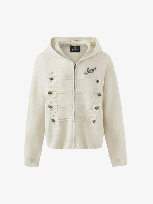 Jacquard Hooded Knit Cardigan