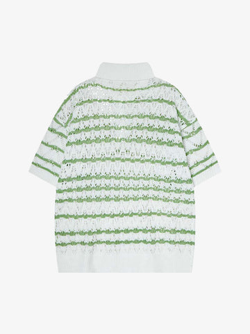 Retro Open-Knit Polo Shirt 