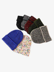 Rhinestone Embellished Ribbed Knit Beanie Hat 