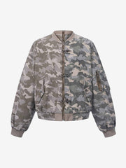 Camo Contrast Metal Buckle Bomber Jacket