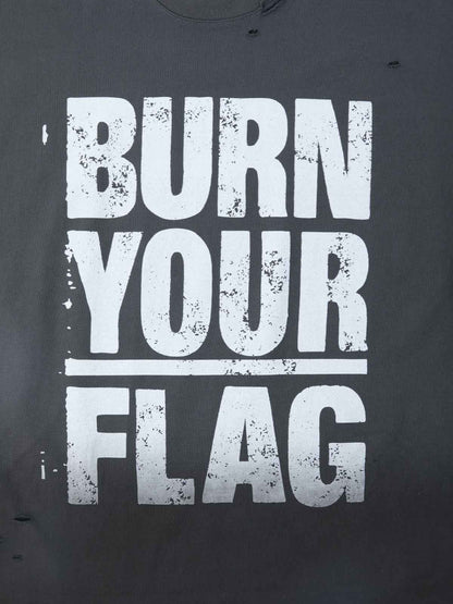 Supermade Distressed Ripped "Burn Your Flag" Sleeveless T-Shirt 