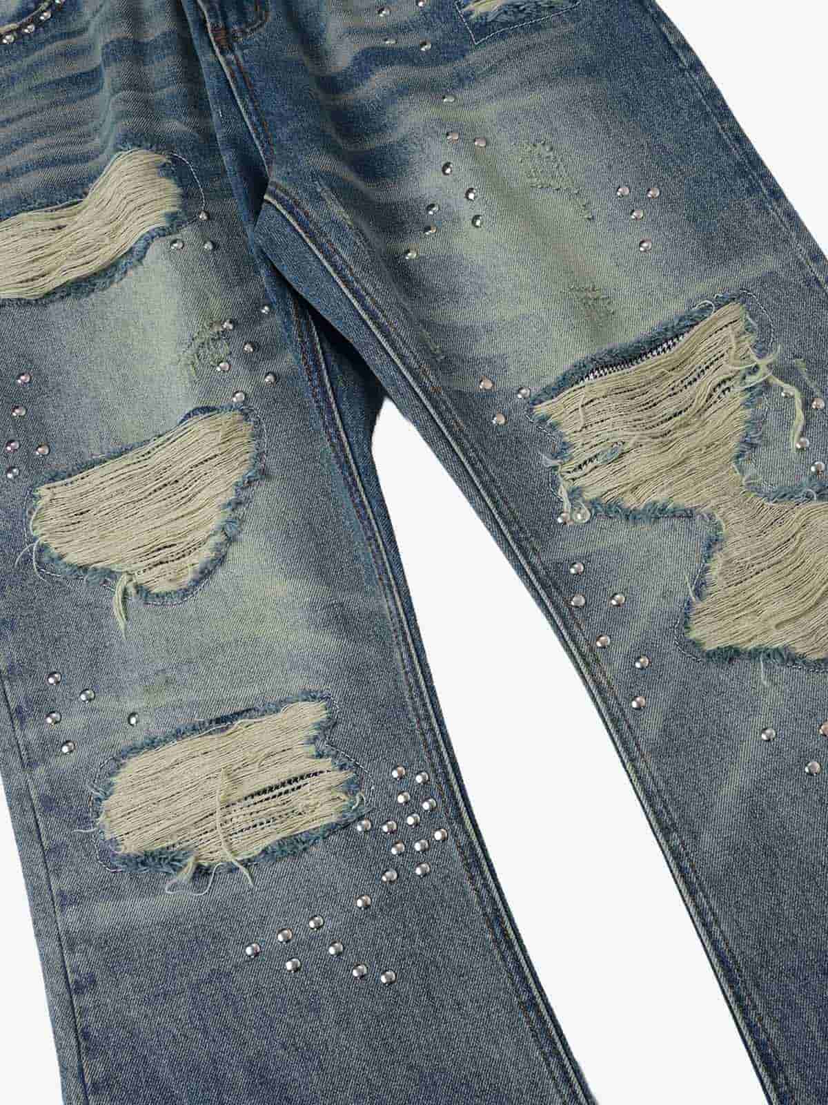 Ripped Studded Bootcut Jeans