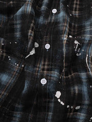 Plaid Splattered Graffiti Long Sleeve Shirt