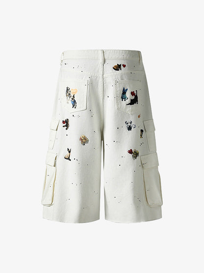 Sticker Distressed Washed Denim Jort 