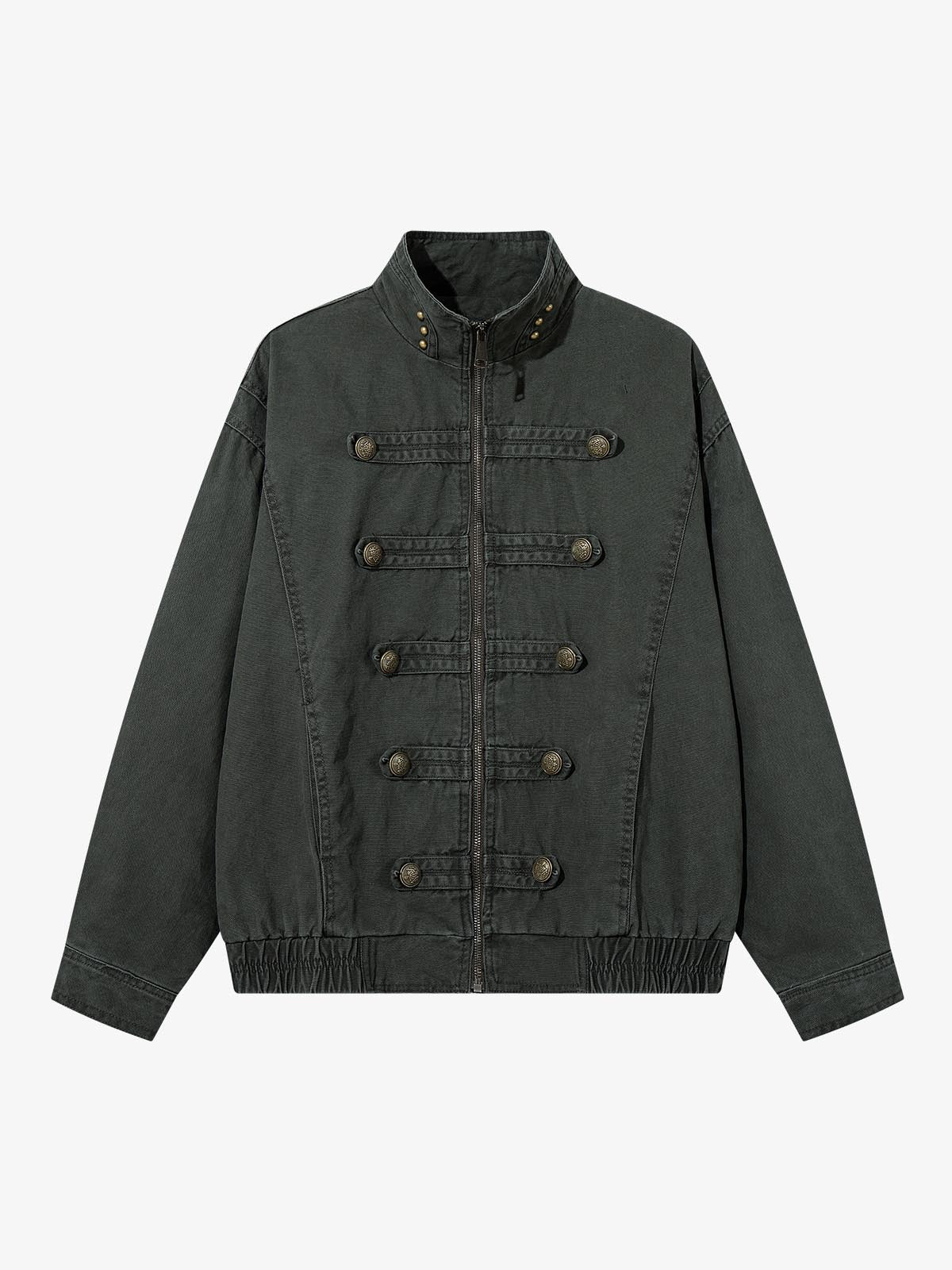 Military Button-Trim Washed Zip Jacket