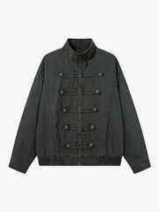 Military Button-Trim Washed Zip Jacket