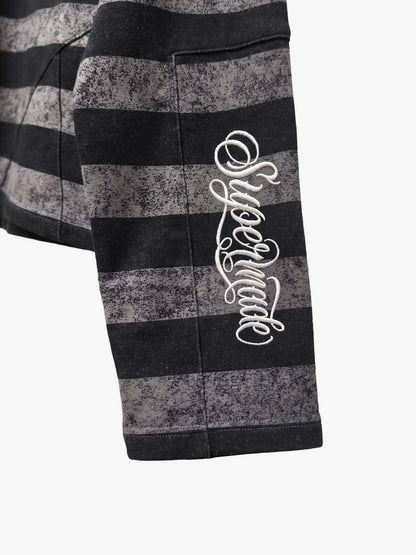 Striped Embroidered Oversized Long Sleeve Tee