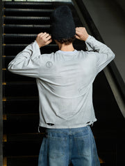 ギター音符グラフィック ユーズド加工長袖Tシャツ