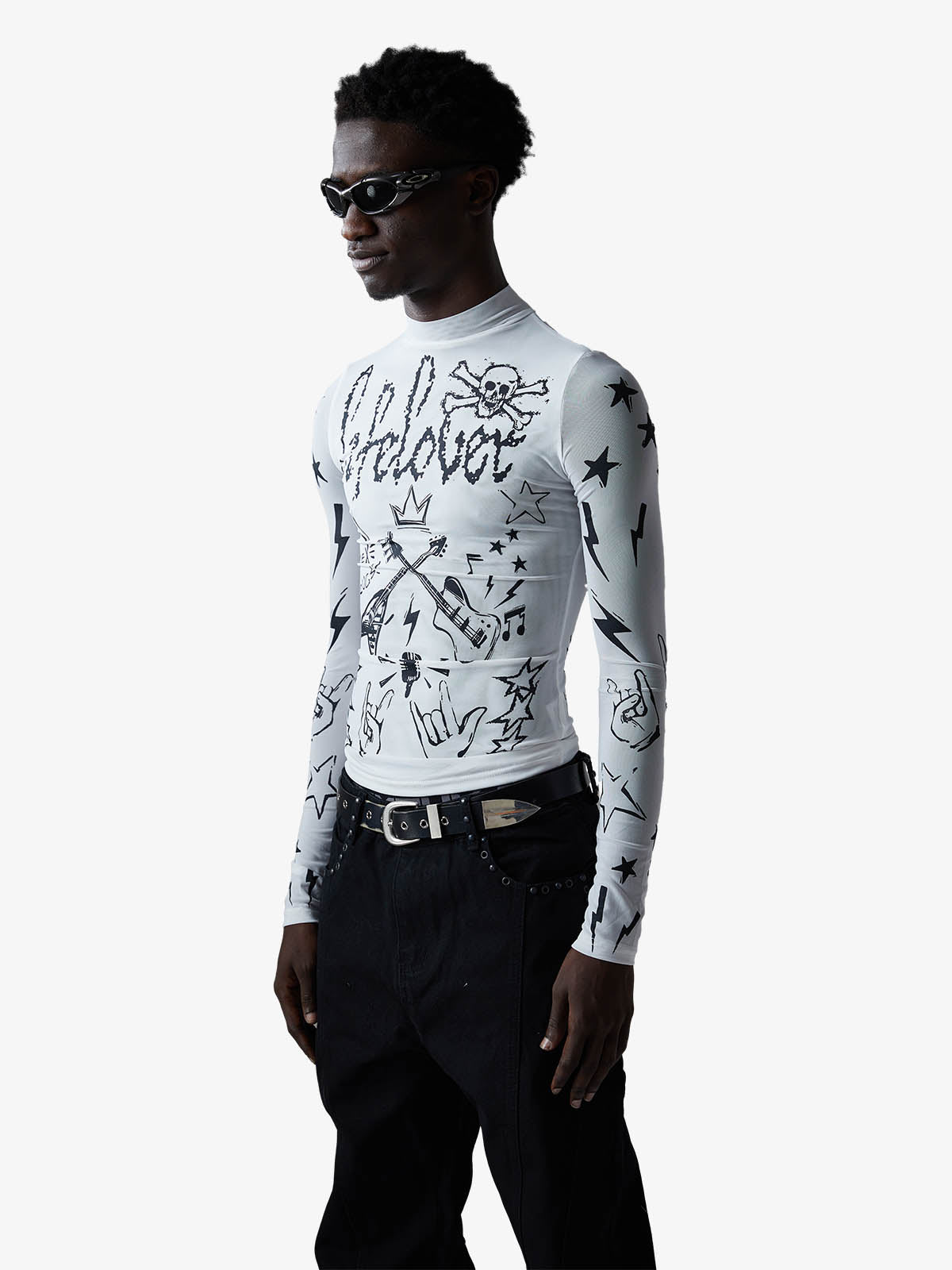 Punk Graphic Mesh Long Sleeve Top 
