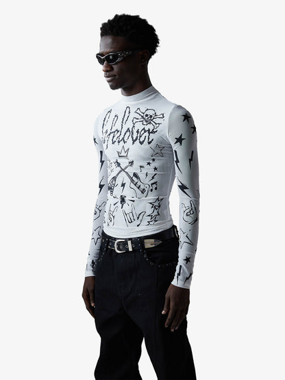 Punk Graphic Mesh Long Sleeve Top 
