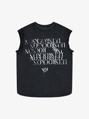 Letter Graphic Spray-Painted Distressed Vest