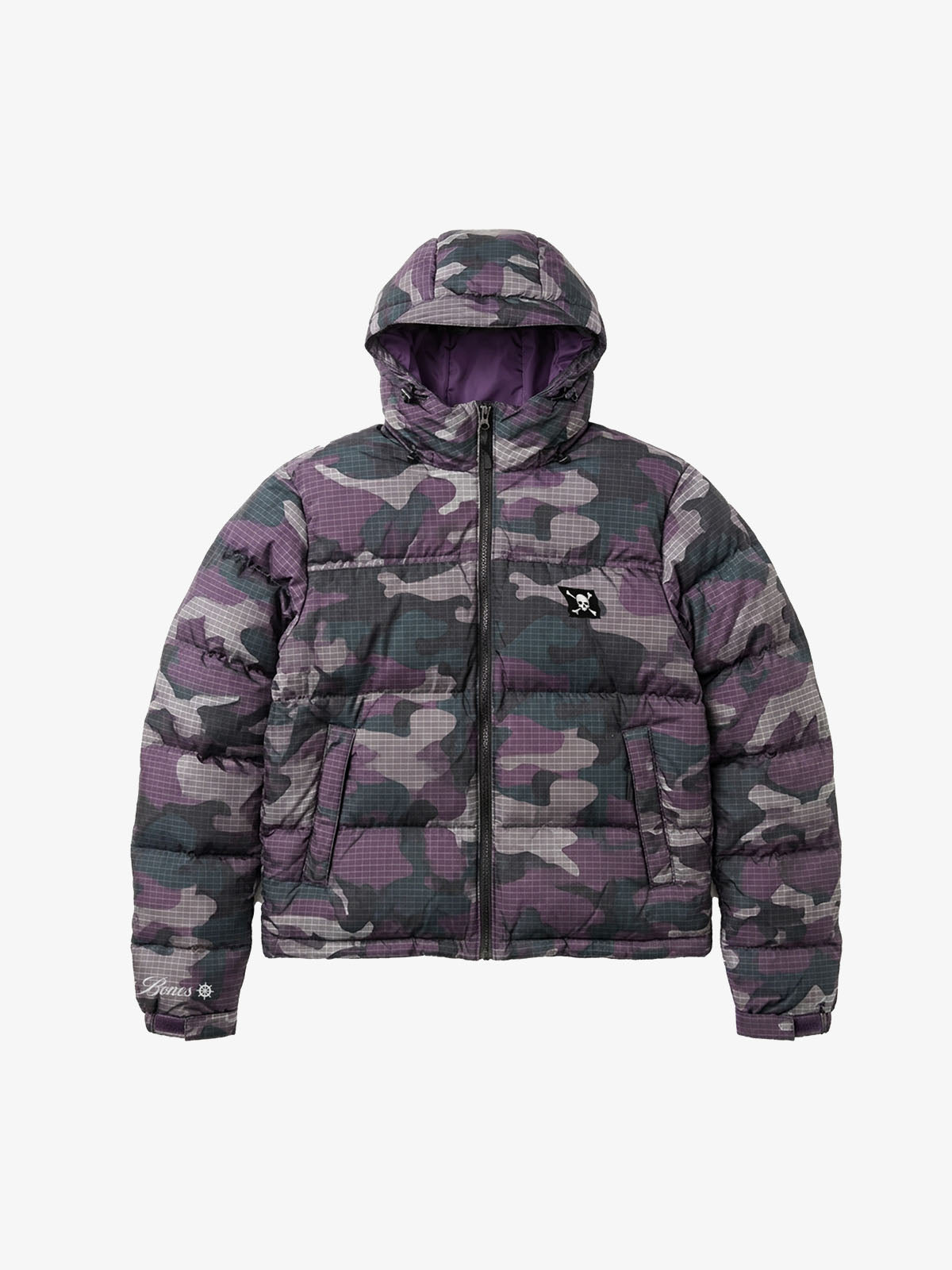 Purple Plaid Camo Puffer Coat