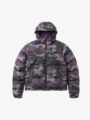 Purple Plaid Camo Puffer Coat