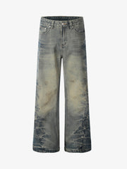 Washed Floral Graphic Flared Jeans