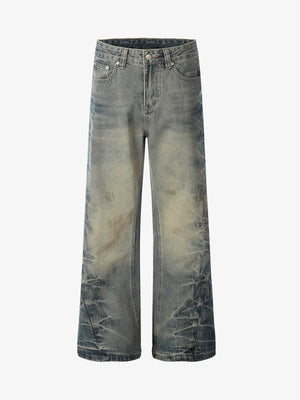 Washed Floral Graphic Flared Jeans