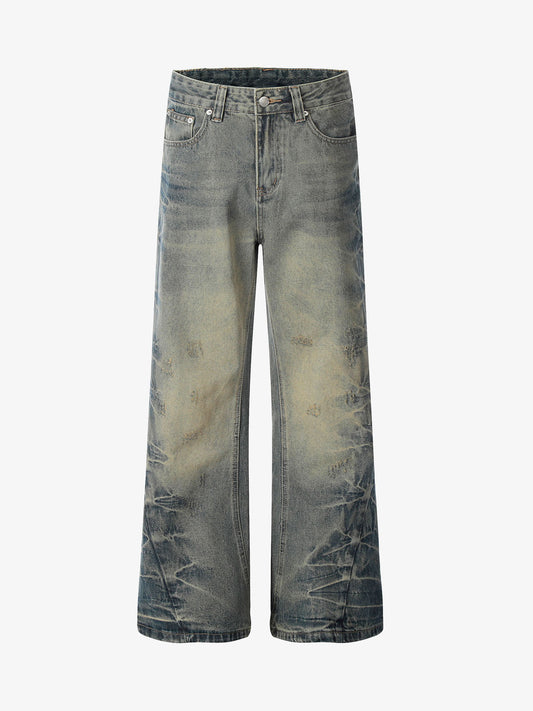 Washed Floral Graphic Flared Jeans