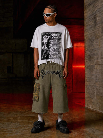 Camo Paneled Distressed Cropped Sweatpants