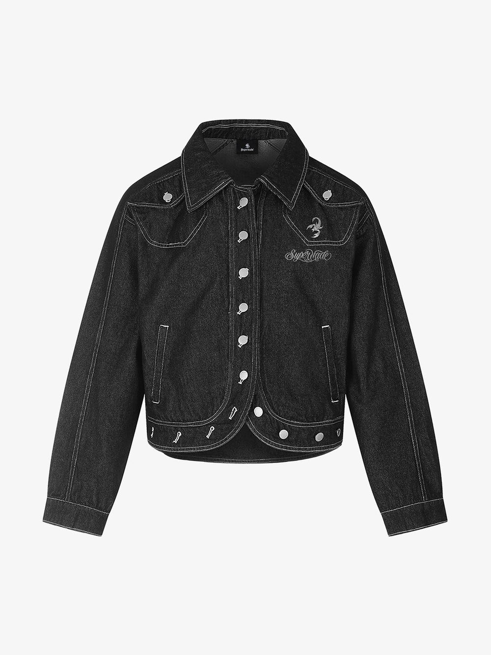 Asymmetric Button Washed Cropped Denim Jacket