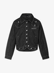 Asymmetric Button Washed Cropped Denim Jacket