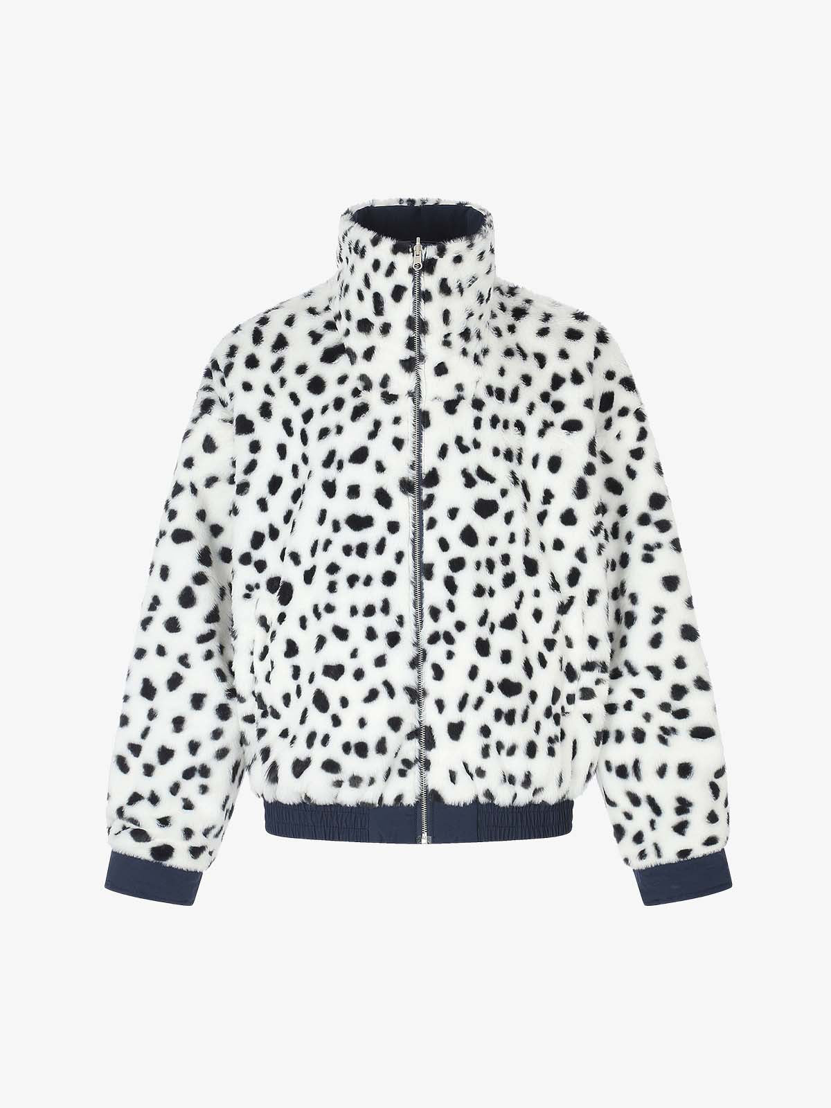 Reversible Spotted Leopard Stand-Collar Fleece Coat