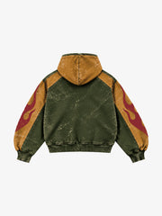 Washed Flame Graphic Zip-Up Hoodie