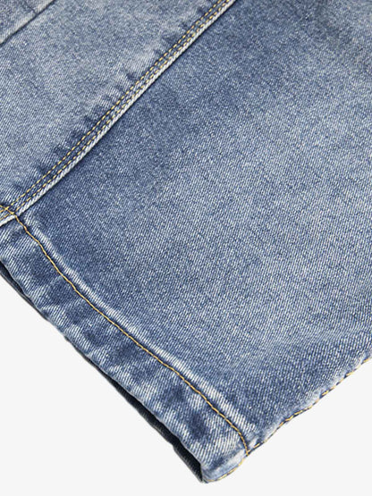 Washed Distressed Detachable Overalls Jeans 