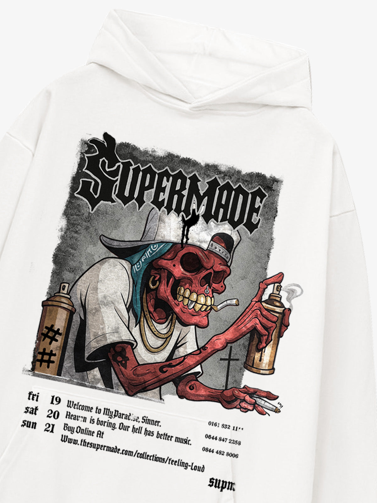 Thesupermade Punk Street Blood Red Skull Graffiti Hooded Sweatshirt 