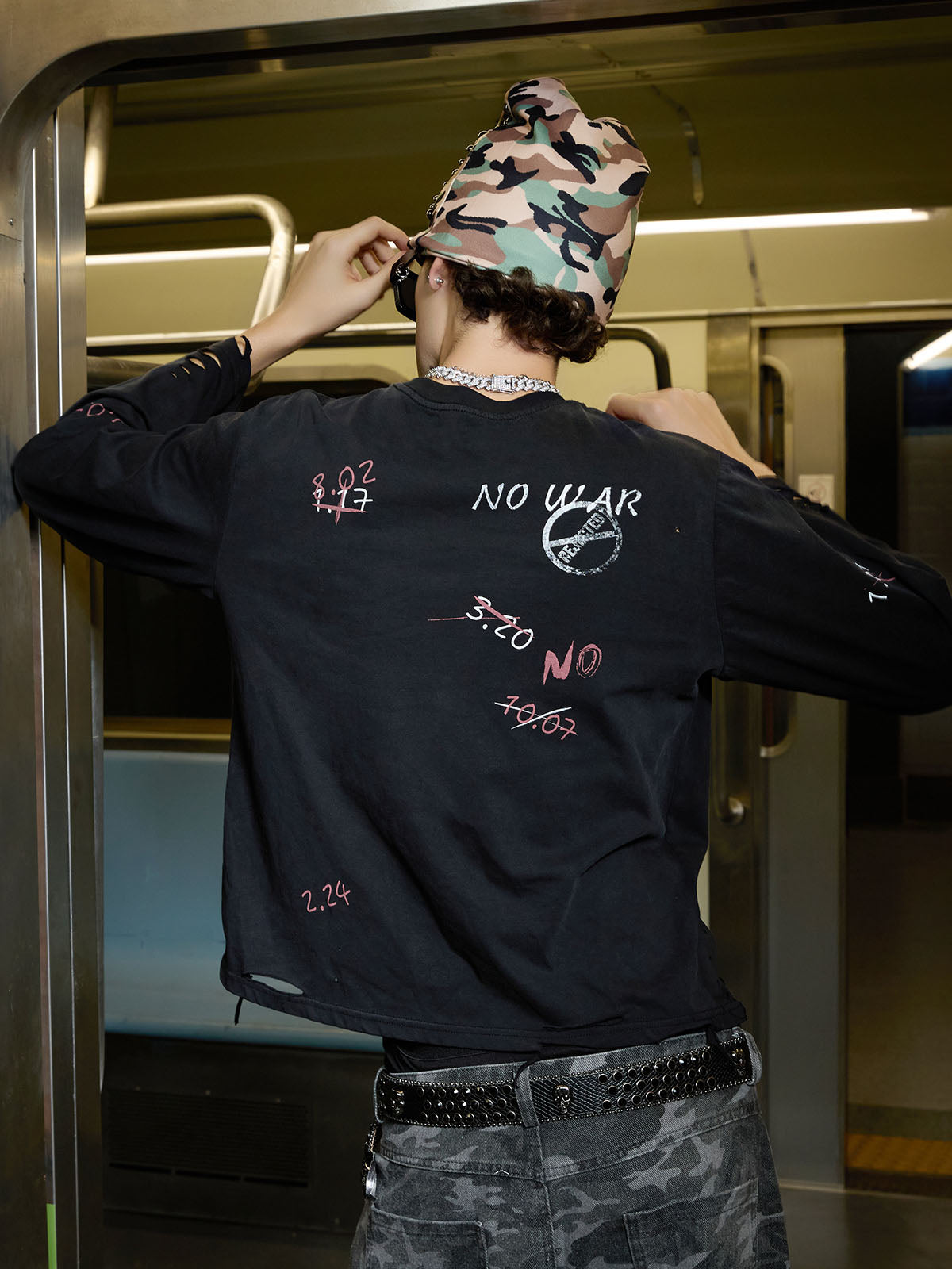 Rhinestone Graphic Dyed Long Sleeve Tee