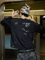 Rhinestone Graphic Dyed Long Sleeve Tee