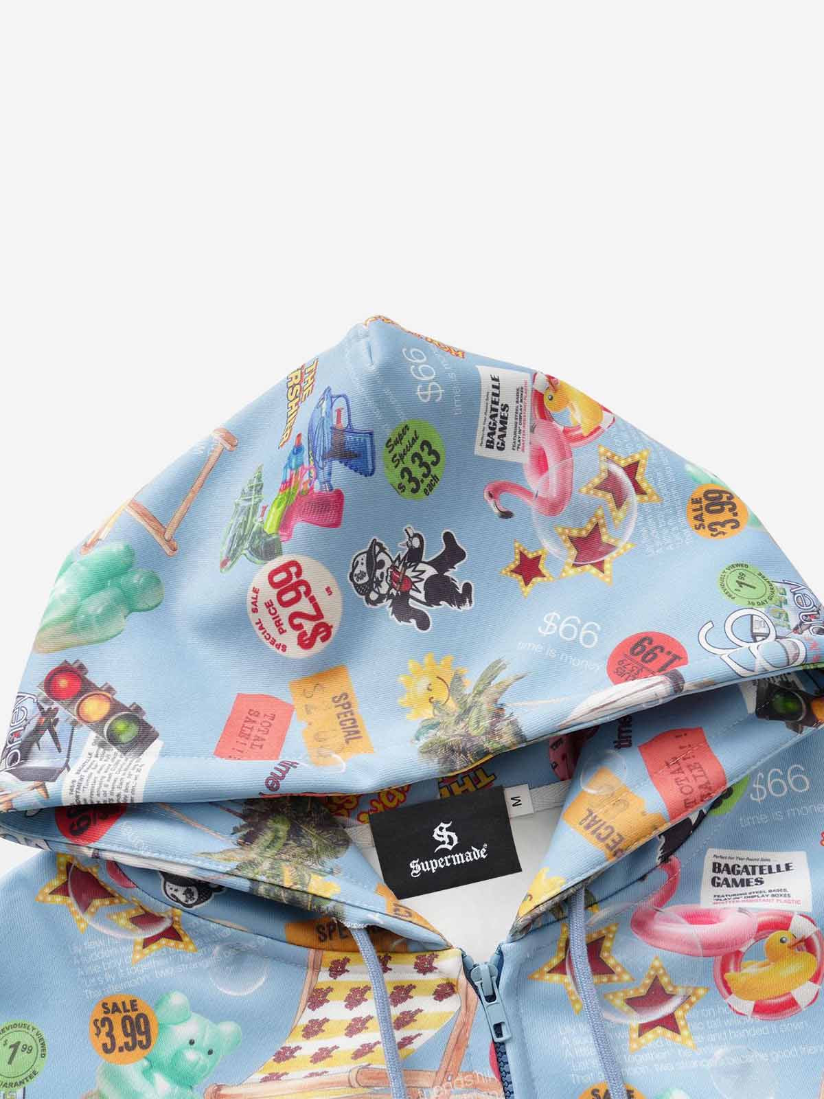 Retro Toy Collage Graphic Oversized Zip Hoodie