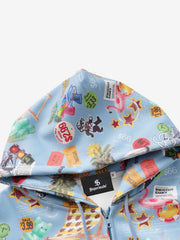 Retro Toy Collage Graphic Oversized Zip Hoodie