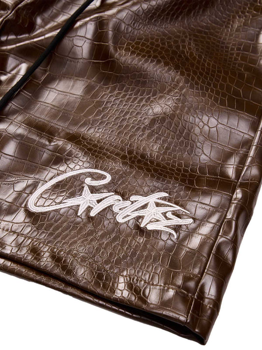 Street Hip-hop Python Pattern Letter Embroidered Leather Shorts 