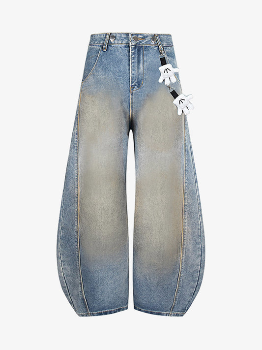 Washed Distressed Detachable Overalls Jeans 